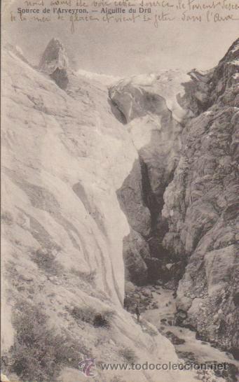 Cartoline: Source de l&acute;Aveyron.- Aiguille du Dru. Franqueado en Chamonix en 1917.