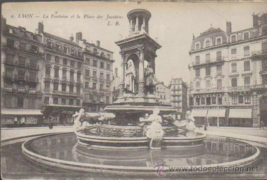 Cartoline: Lyon.- La Fontaine et la Place des Jacobins. Fechado en 1913.
