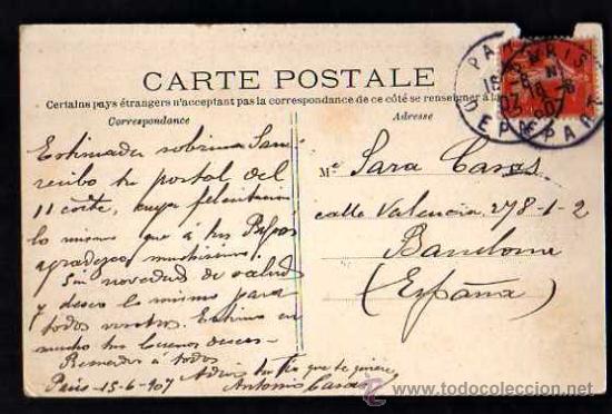 Postales: Paris. Circulada 1907 - Foto 2