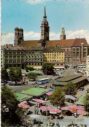 Postales: POSTAL A COLOR MUNCHEN VIKTUALIENMARKT MIT FRAUENKIRCHE UND ALTER PETER