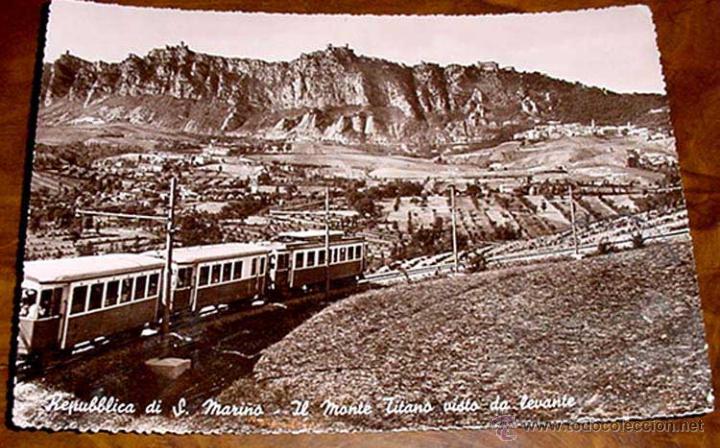 Cartoline: ANTIGUA POSTAL DE LA REPUBLICA DE SAN MARINO - MONTE TITANO Y TREN ELECTRICO - CIRCULADA.