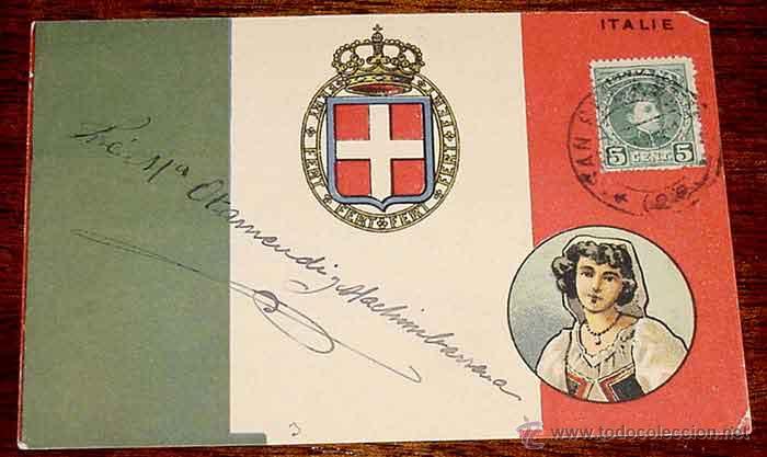Postales: ANTIGUA POSTAL DE BANDERA ITALIA - MONARQUIA - CIRCULADA - SIN DIVIDIR.