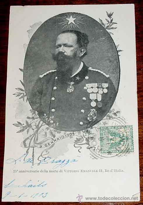 Cartes Postales: ANTIGUA POSTAL DEL REY DE ITALIA EMANUELE II - MONARQUIA - CIRCULADA - SIN DIVIDIR.