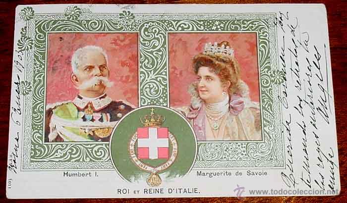 Postales: ANTIGUA POSTAL DE S. M. HUMBERT I Y MARGHERITA REY Y REINA DE ITALIA - MONARQUIA - CIRCULADA.