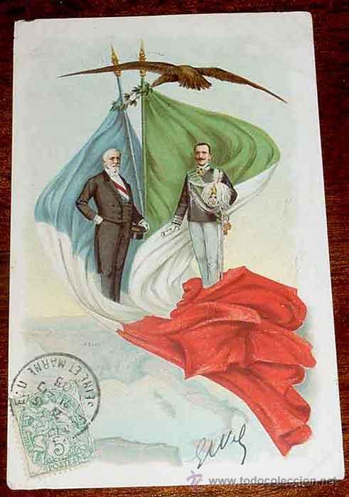 Postales: ANTIGUA POSTAL DE S.A.R VICTOR EMANUEL REY DE ITALIA JUNTO AL PRESIDENTE FRANCES - ITALIA - MONARQUI