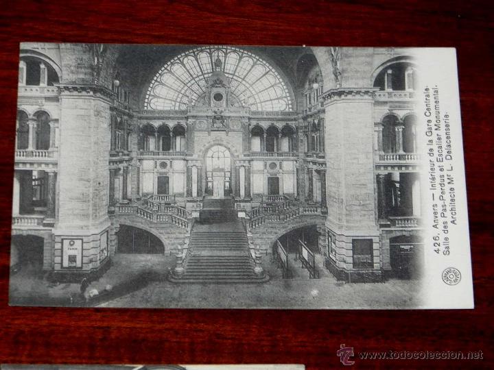 Postais: ANTIGUA POSTAL, BELGICA, ANVERES, Interior de la Estacion Central, Sala de los Pasos Perdidos y Esca