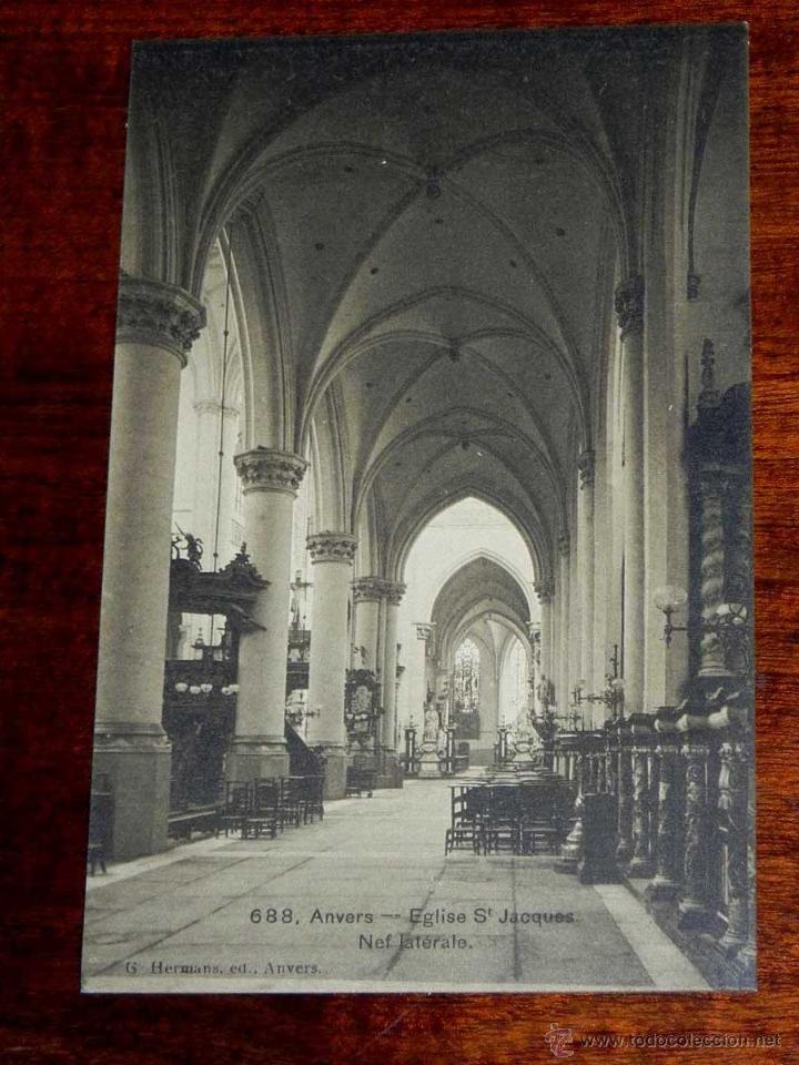 Cartoline: ANTIGUA POSTAL, BELGICA, ANVERES, Iglesia de st. Jacques, Nave Lateral, G. Hermans, 688, NO CIRCULAD