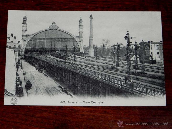 Cartoline: ANTIGUA POSTAL, BELGICA, ANVERES, Estacion Central, G. Hermans, 42, NO CIRCULADA