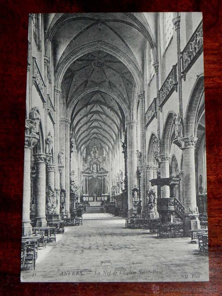Postais: ANTIGUA POSTAL, BELGICA, ANVERES,La nave de la iglesia San Paul, ND Phot, 41, NO CIRCULADA