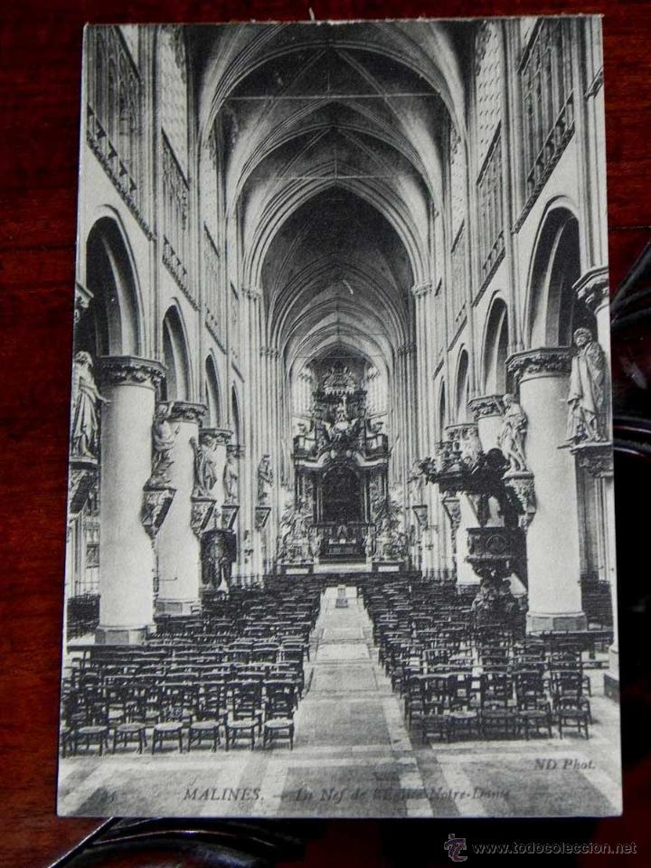 Cartoline: ANTIGUA POSTAL, BELGICA, malinas, la nave de la iglesia de notre dame, ND Phot, 25, no circulada