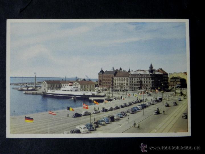 Postkarten: antigua postal, Halsingborg, banderas de los estados, no circulada