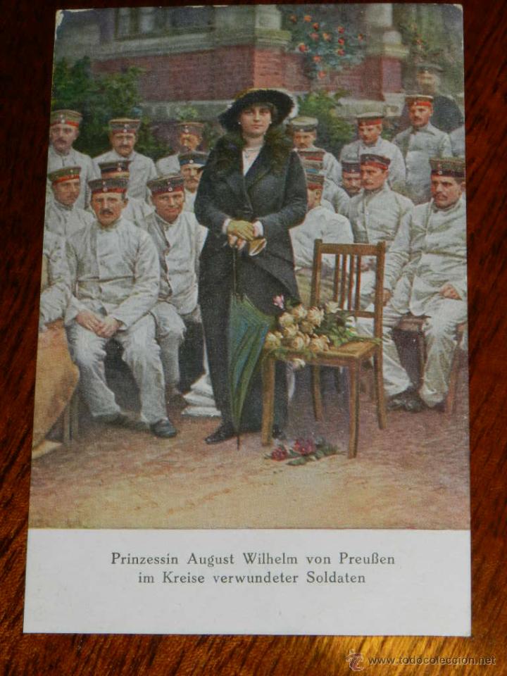 Postkarten: antigua postal, prinzessin august wilhelm von preussen im kreise verwundeter soldaten, Princesa Augu