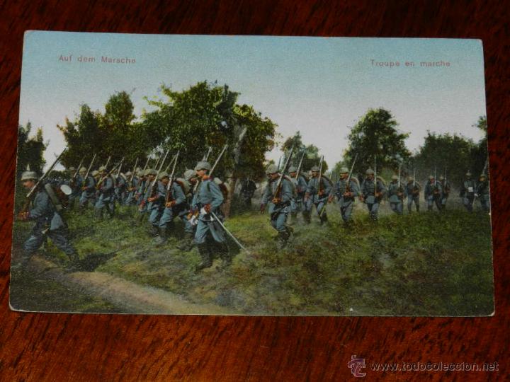 Postcards: antigua foto postal, auf dem marsche, tropa en marcha, no circulada
