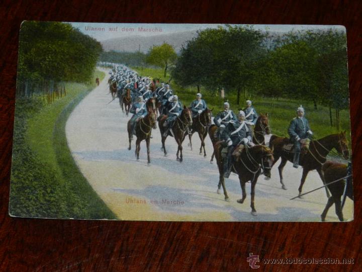 Postales: antigua foto postal, ulanen auf dem marsche, lanceros en marcha, no circulada
