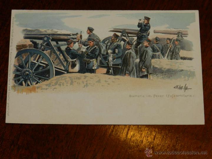 Postales: antigua postal, batterie im Feuer, bateria en el fuego, sin dividir, no circulada