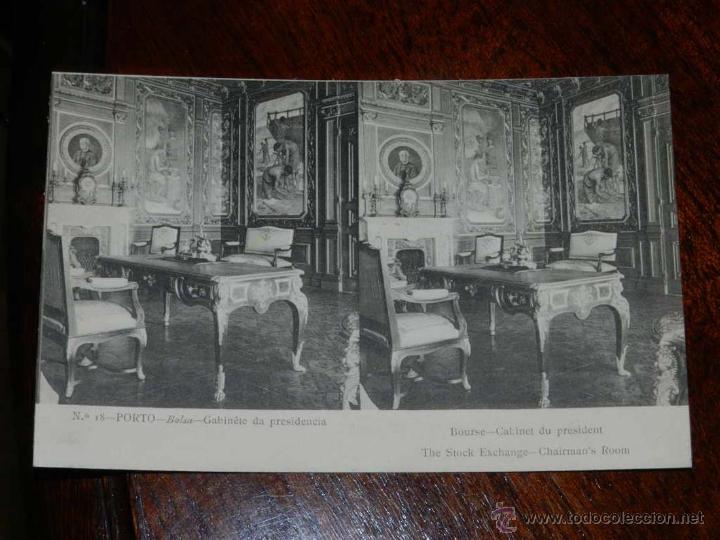 Cartoline: antigua foto postal estereoscopica, Porto, Bolsa, Oficina de la Presidencia, no circulada, cart&atilde;o da