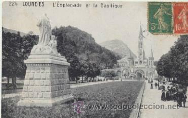 Postais: Lourdes.- L&acute;Esplanade et la Basilique. Franqueado y fechado en 1918.