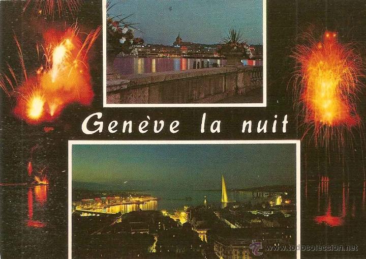 Postkarten: GINEBRA (SUIZA), LA RADE VISTA NOCTURNA - LINDA COLOR 3005 - SIN CIRCULAR