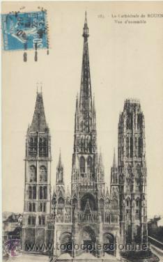 Postais: La Cath&eacute;drale de Rouen. Franqueado y fechado en 1925.