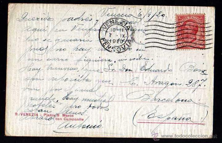 Postales: Postal de Venecia. Circulada 1920 - Foto 2