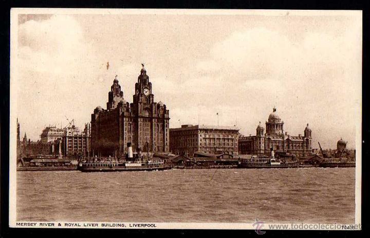 Postales: Postal de Liverpool. Mersey River , Royal Liber Building. No circulada.