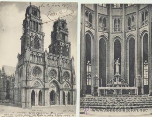 Postcards: Orleans.- La Cath&eacute;drale. Lote de 2: Franqueado y fechado en 1908 y 1921.