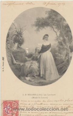 Postais: Mus&eacute;e du Louvre.- La Lecture. J.B.Hilaire. Franqueado y fechado en 1903.