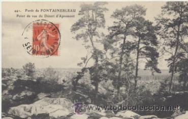 Postais: For&eacute;t de Fontaineblau. Franqueado y fechado en 1914.