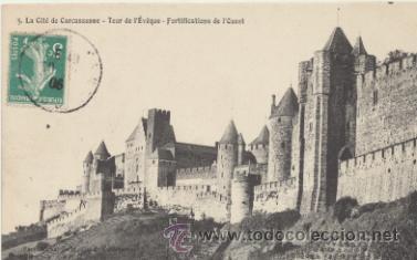 Postais: la Cit&eacute; de Carcasonne.- Tour de l&acute;Ev&eacute;que. Franqueado y fechado en 1906.