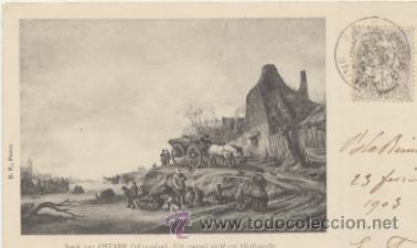 Postais: Postal de Arte. Isack van Hostade. Un canal gel&eacute; en Hollande. Franq. y fechado 1903.