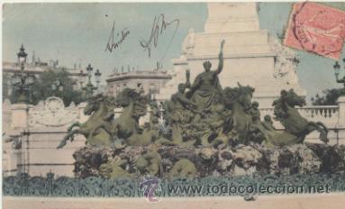 Postais: Bordeaux.- Monument des Girondins. Franqueado y fechado en 1906.