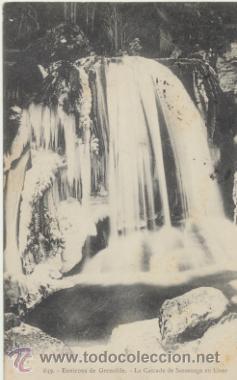 Postales: Envirins de Grenoble.- la Casacade de Sassenage, Franqueado y fechado en 1910.