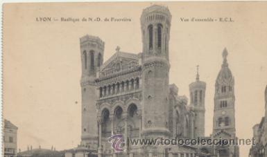 Postcards: Lyon.- Basilique de N.D. de Forvi&eacute;re. Franqueado y fechado en 1914.