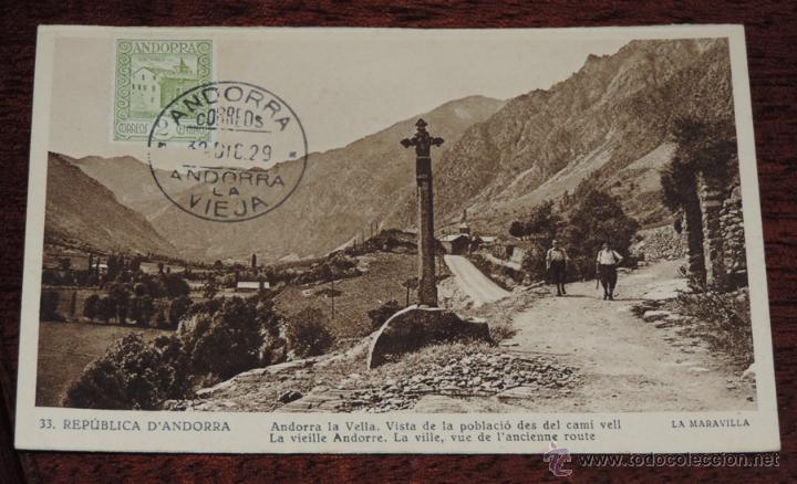 Postales: POSTAL DE ANDORRA, REPUBLIQUE D&acute;ANDORRA, N. 33, ANDORRA LA VELLA, VISTA DE LA POBLACIO DES DEL CAMI
