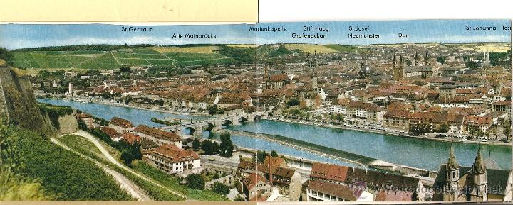 Postales: POSTAL DE WURZBURG- PANOR&Aacute;MICA DE 5 FOTOS, EN PAPEL, 58 CMS. DE LONGITUD