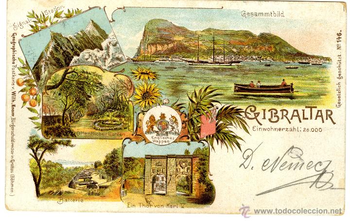 Postales: Gibraltar. Postal litogr&aacute;fica - Foto 1