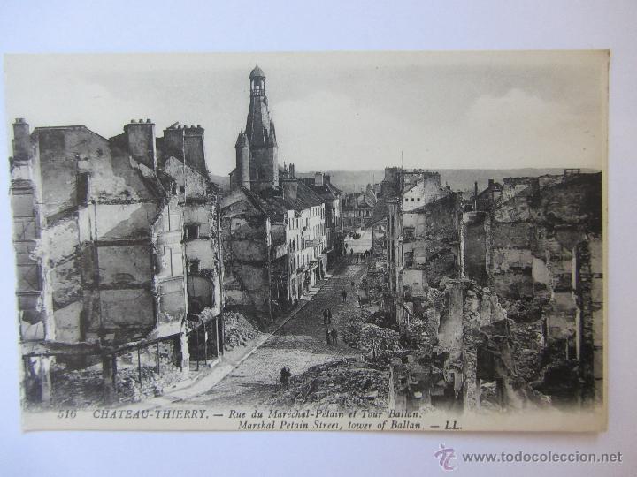 Cartoline: Francia Antigua Postal de  Chateau- Thierry. Rue du Marechal Petain et Tower Ballan.  Imp. Levy Fils