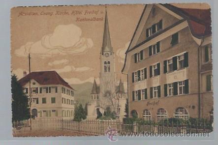 Postkarten: TARJETA POSTAL SUIZA, ALIST&Auml;TEN EVANG KIRCHE HOTEL FREIHOF U. KANTONALBANK