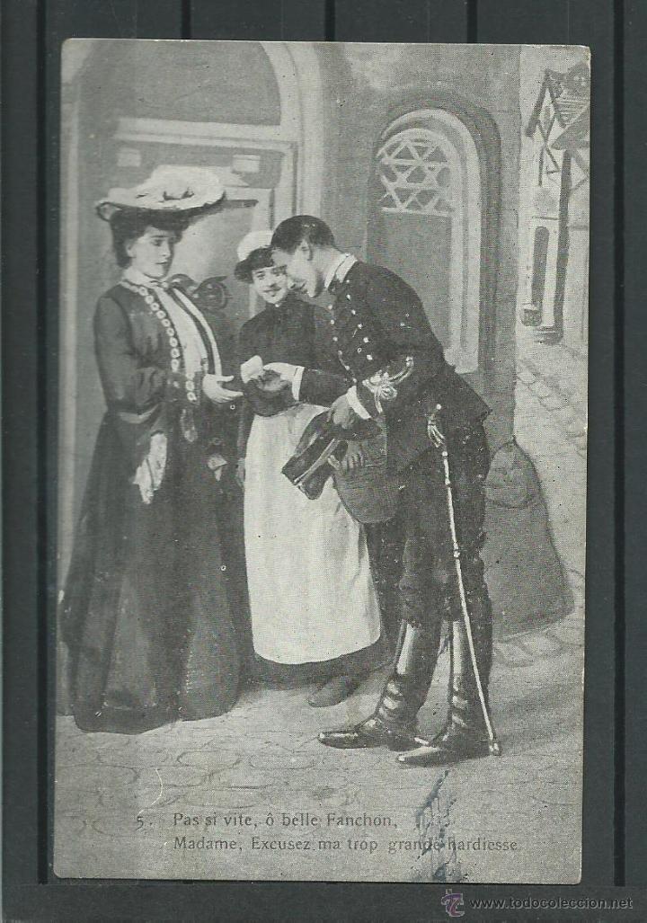 Postcards: POSTAL FRANCESA DE UNA DAMA Y MILITAR  CIRCULADA EN 1910 - 20