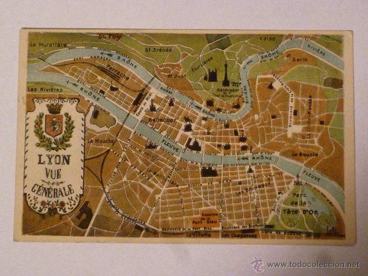 Postales: Postal antigua con plano de Lyon. - Foto 1