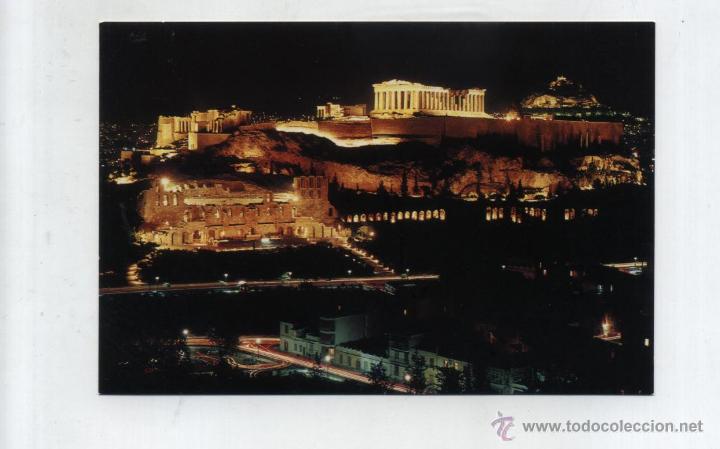 Postcards: Atenas.- La Acr&oacute;polis iluminada.