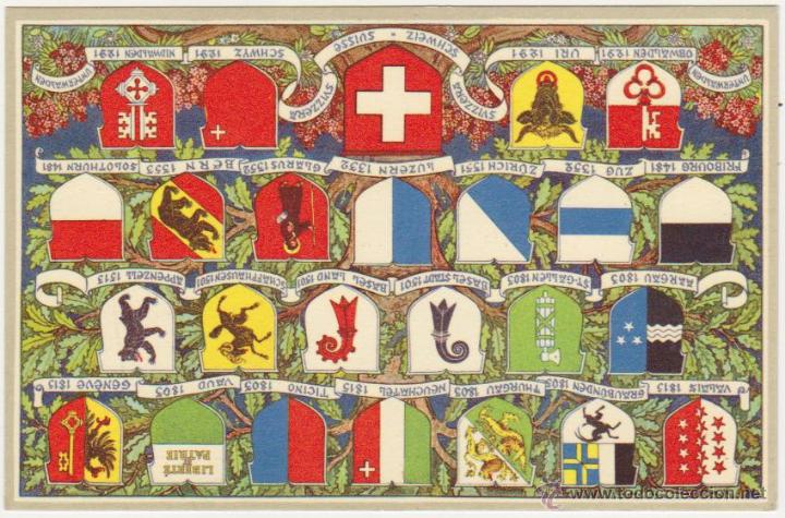 Postcards: Suiza.- Escudos.