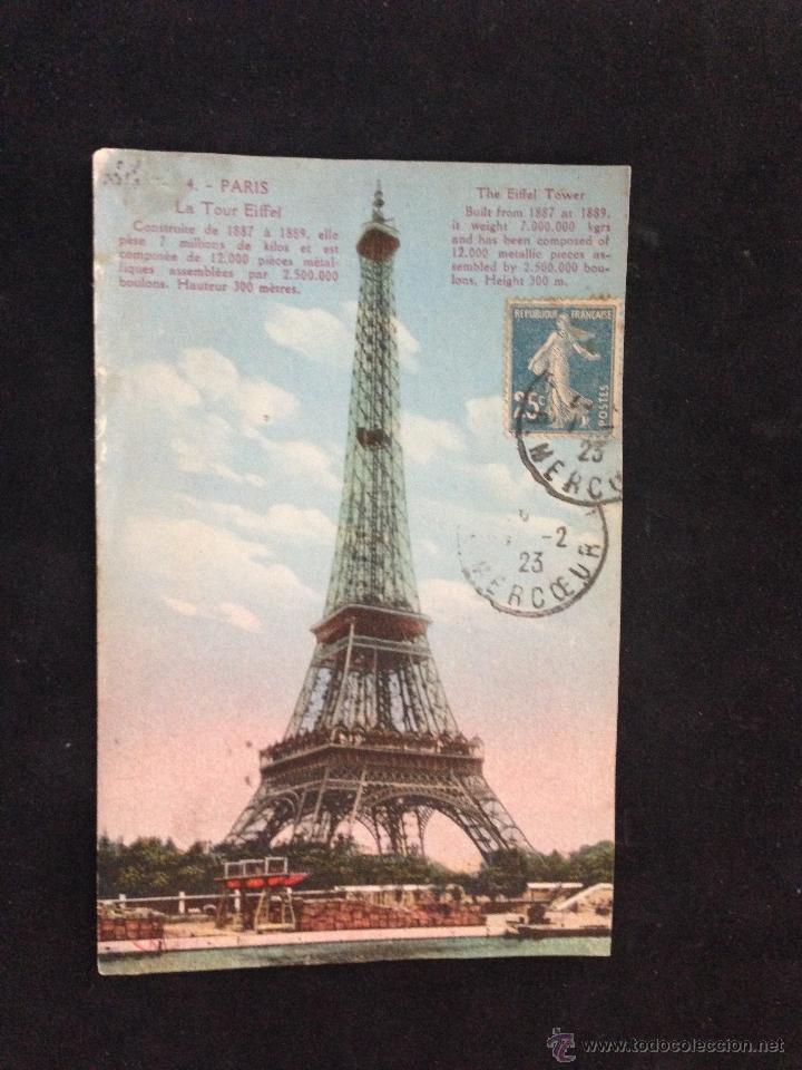 Postales: paris torre eiffel 1923 circulada a zaragoza - Foto 1