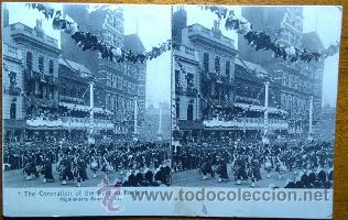 Postales: POSTAL ESTEREOSCOPICA DE LA CORONACION DEL REY DE INGLATERRA EDITOR LL.