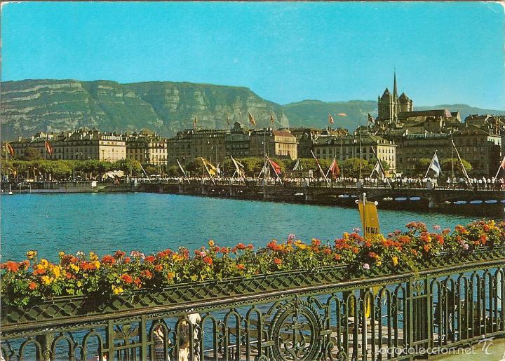 Postales: GINEBRA (SUIZA), EL PUENTE DEL MONT-BLANC Y LA CIUDAD - PHOTOGLOB WEHRLI N&ordm; 2526 - SIN CIRCULAR