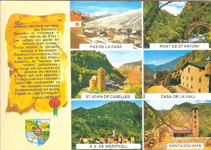 Postcards: ANDORRA, DIFERENTS VISTES DE LES VALLS, POEMA DE LUCILE IMBERT - AS DE COEUR N&ordm; 3083 - SIN CIRCULAR