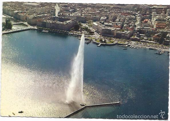 Postales: [POSTAL] Vue a&eacute;rienne du jet d'eau. Ginebra (Suiza) A&ntilde;os 70' (circulada)