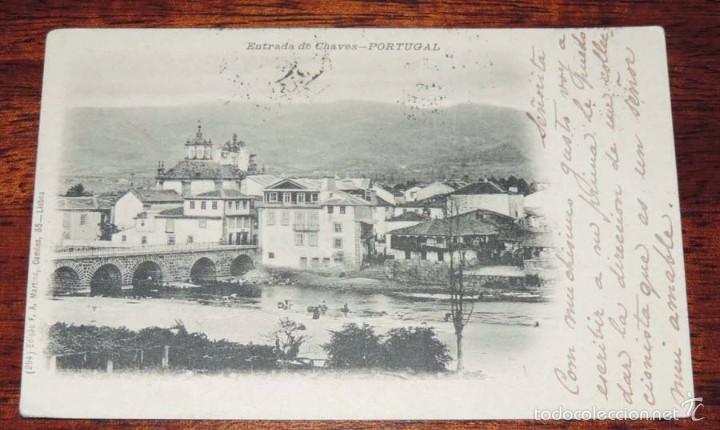Cartoline: POSTAL DE ENTRADA DE CHAVES, PORTUGAL, ED. F.A. MARTINS, CIRCULADA, SIN DIVIDIR.