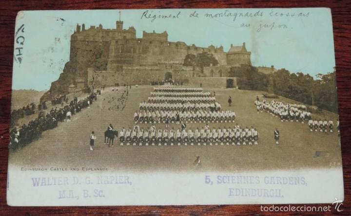 Cartes Postales: POSTAL DE EDINBURGH CASTLE AND ESPLANADE, CIRCULADA, SIN DIVIDIR.