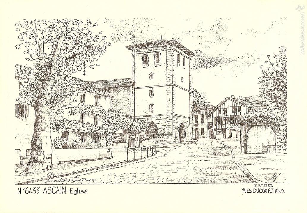 Postkarten: POSTAL, ASCAIN, EGLISE, IGLESIA, DIBUJO DE YVES DUCOURTIOUX, ESCRITA